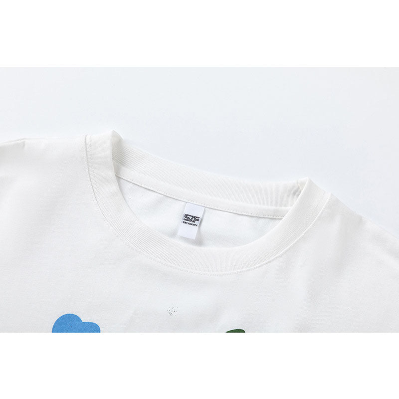 US drip outfits summer vintage cartoon gradual change bear casual loose short sleeve T-Shirts