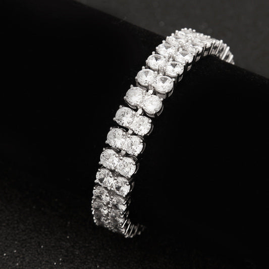Bracelet hiphop double row bracelet copper set AAA zircon tennis bracelet St. Valentine's Spectrum