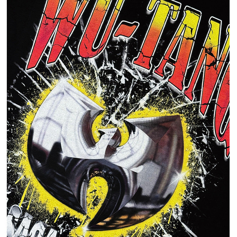Streetwear masculino vintage hip hop WU-TANG print short-sleeved t-shirt