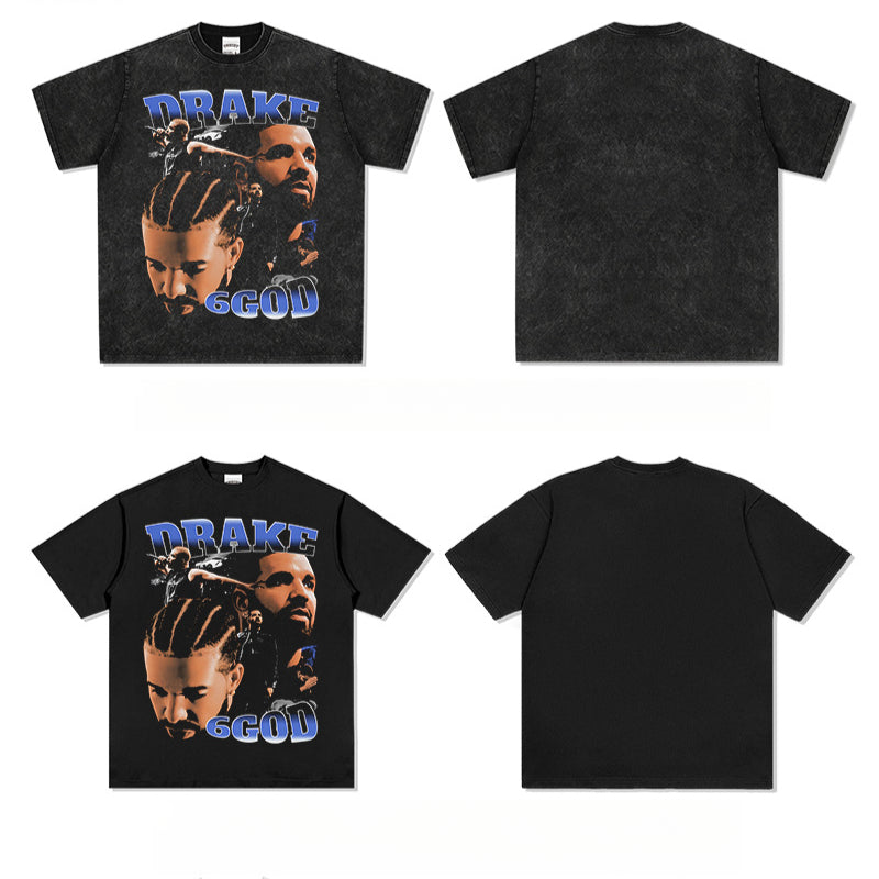 Cool t rapper DRAKE hip hop vintage washed short sleeve heavy t-shirt VINTAGE