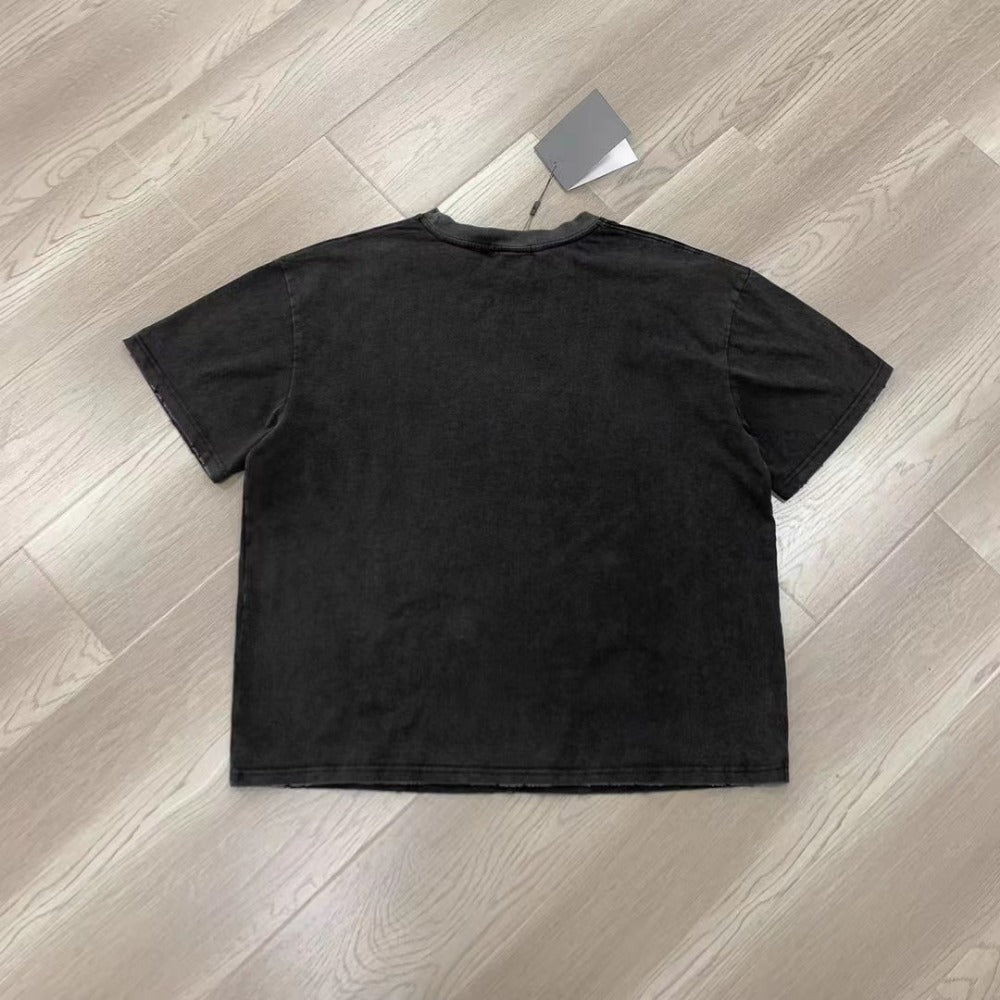 Streetwear Eua t shirt cleanfit Bruce Lee portrait washed old ripped loose t-shirt