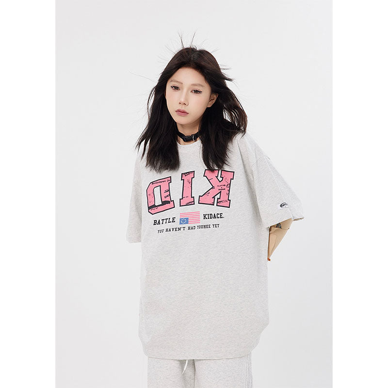 Vintage T Shirts Hip Hop Letter Print Short Sleeve Summer Loose T-Shirt