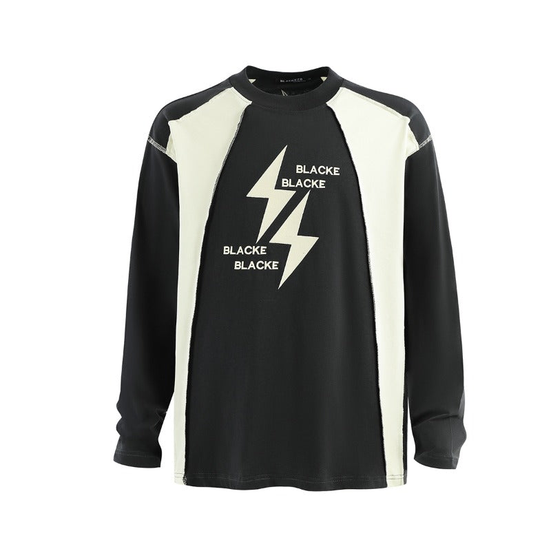 Unisex long-sleeved shirt autum raw edge patchwork