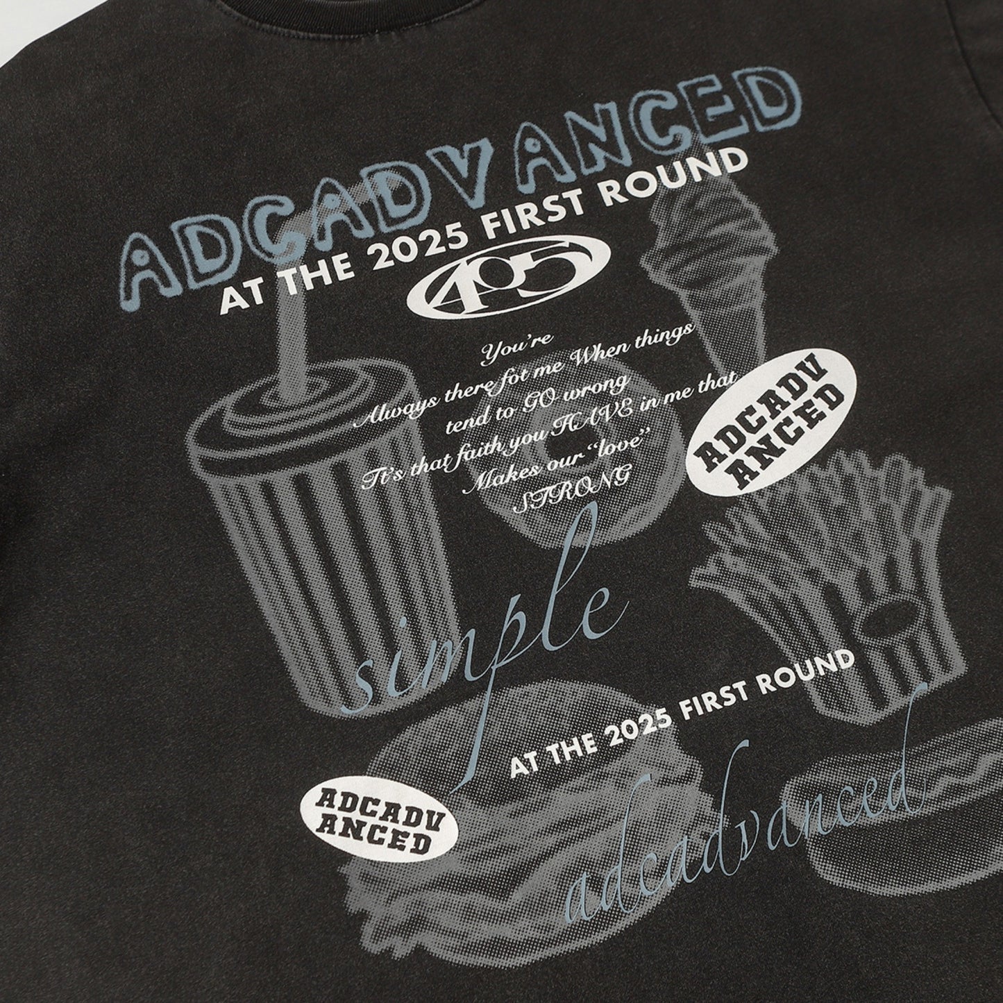 Hustle vintage summer vintage burger fries print short sleeve t-shirt