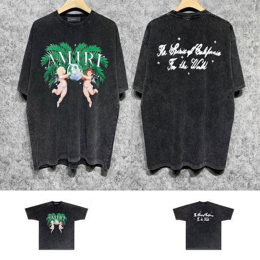 Amiri washed t-shirt angel gemini printing short sleeve