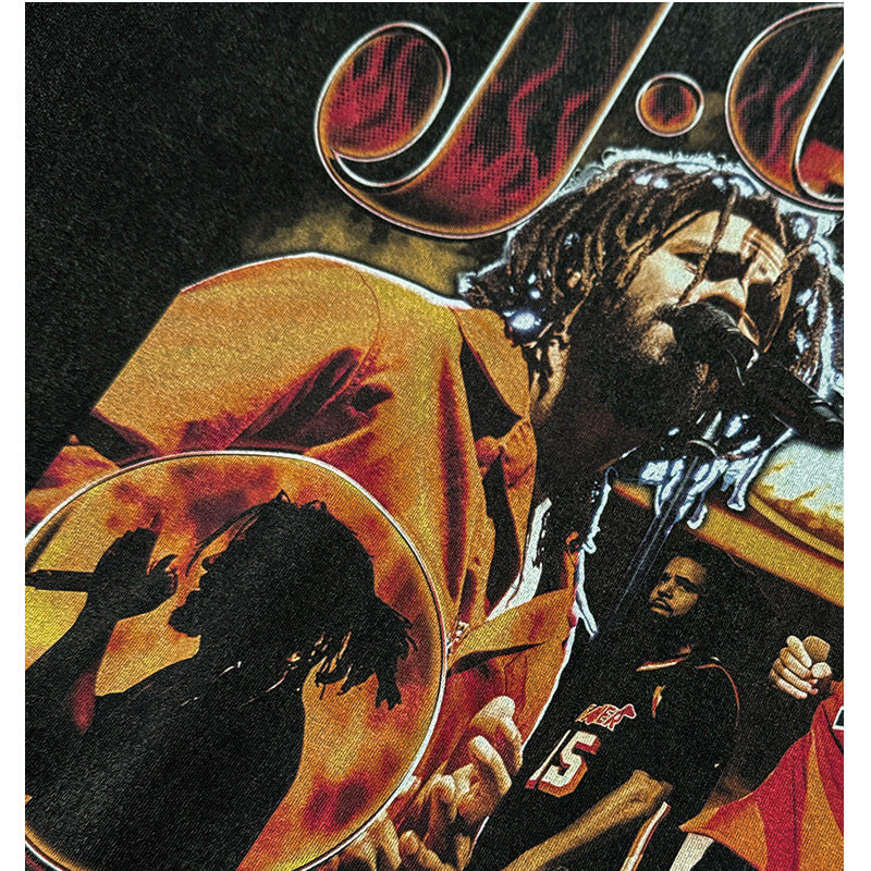 Streetwear masculino vintage hip hop j cole print short sleeve t-shirt