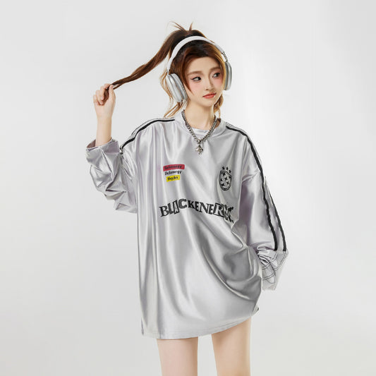Racing oversized t shirt summer retro racing suit striped long sleeve t-shirt