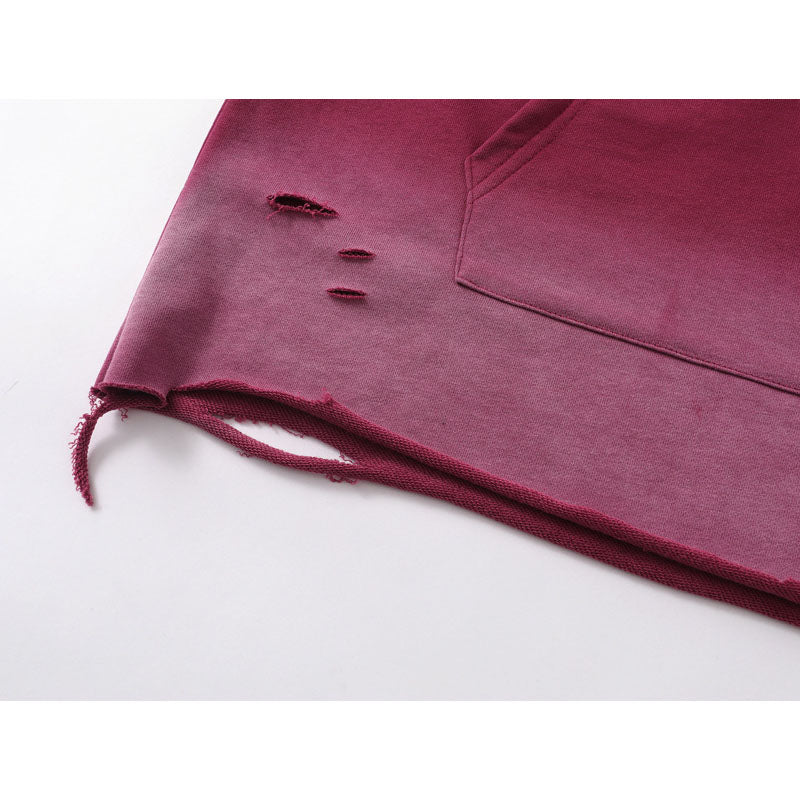 Streetwear Hoodie embroidery gradual change color hooded sweater vintage washed do old ripped hoodie
