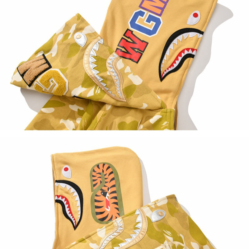 Bathing Ape Hoodie Shark Double Hood Camo Hooded Zip Cardigan Sweater