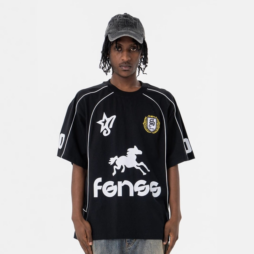 Vintage College Shirts Spring and Summer Retro Football Suit Crew Neck Casual Short Sleeve T-Shirt