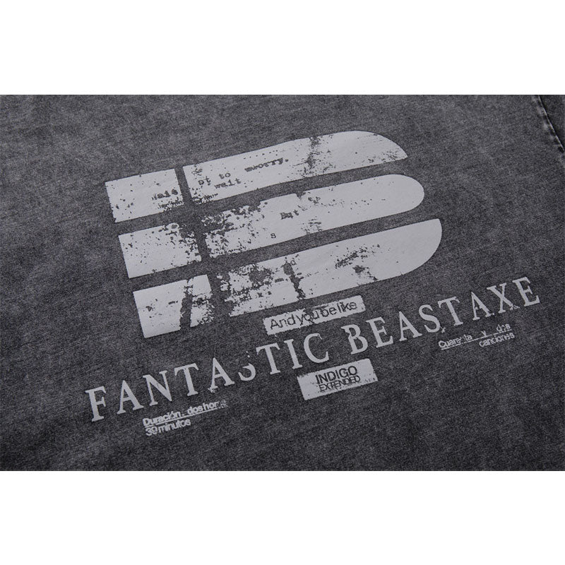 Casual Street Wear Washed Letter Print Loose Crew Neck Short Sleeve T-Shirt