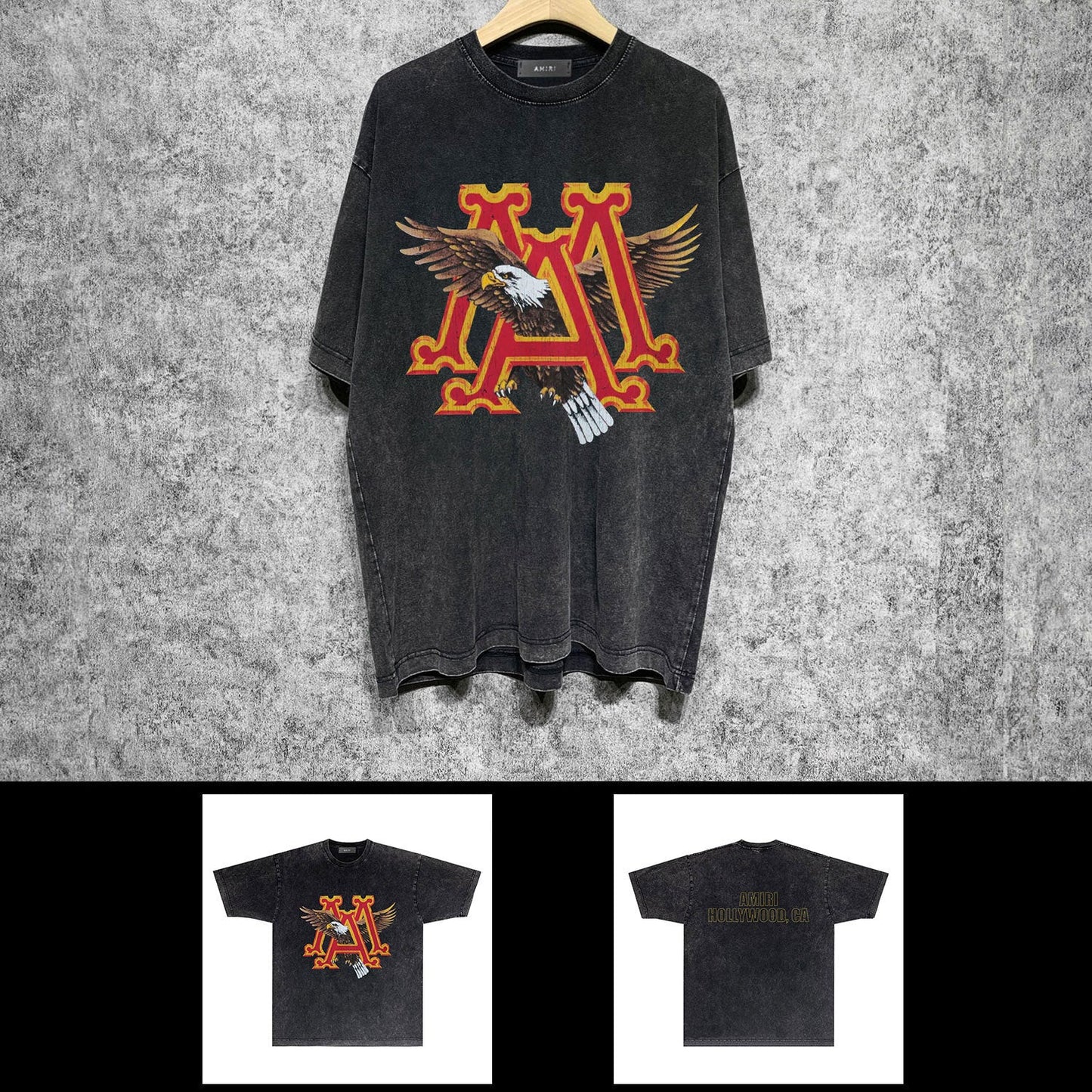 Amiri washed t-shirt oil painting flying eagle short sleeve