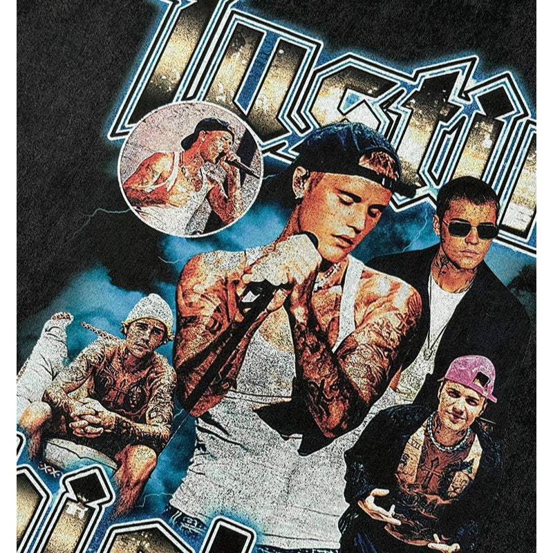 Cool t rapper Justin Bieber print vintage short sleeve t-shirt