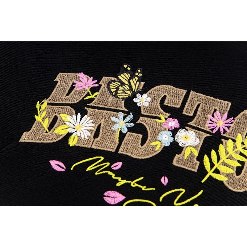 New York Hip Hop Style Vintage Butterfly Floral Alphabet Print Short Sleeve T-Shirt