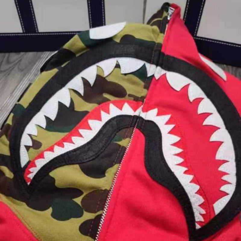 Ape Hoodie Autumn and Winter Shark Head Color Matching Cardigan Loose Sweater Jacket
