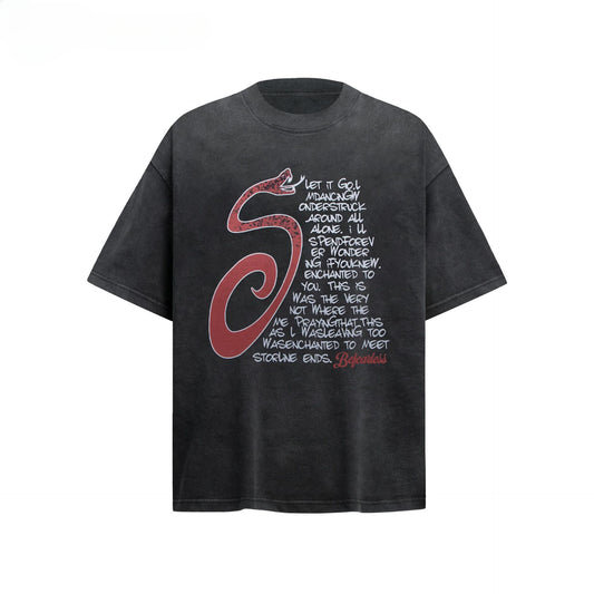 80s And 90s Vintage T Shirts Snake Letter Short Sleeve Summer Male Female Loose