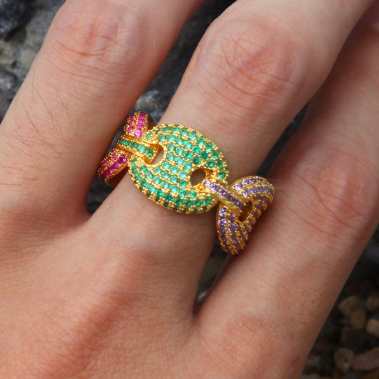 Rings Coffee Beans Microencrusted Zircon Ring Zircon Pig Nose HIPHOP St. Valentine's