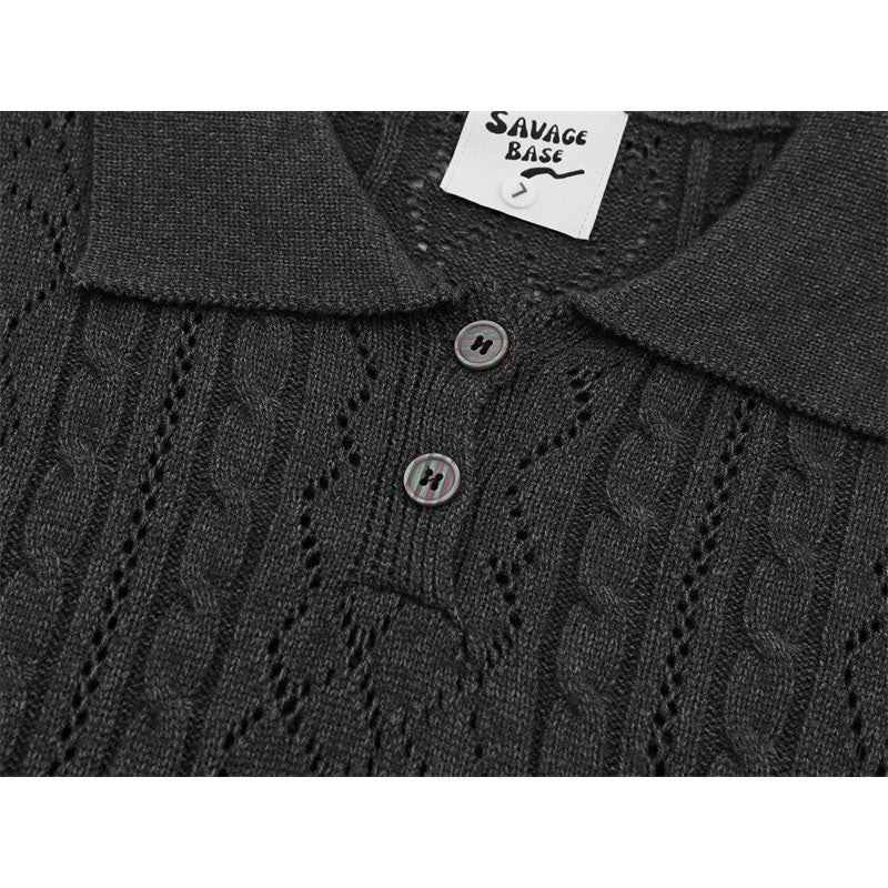 Hip Hop Shirts For Boys Vintage Summer Lapel Short Sleeve Sweater Knitted Men's Loose Top