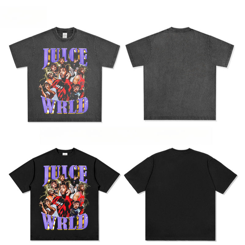 Outfit streetwear Vintage Hip Hop Juice Juswold Print Short Sleeve T-Shirt