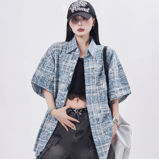 Marcas De Streetwear cleanfit tie-dye plaid short-sleeved shirt