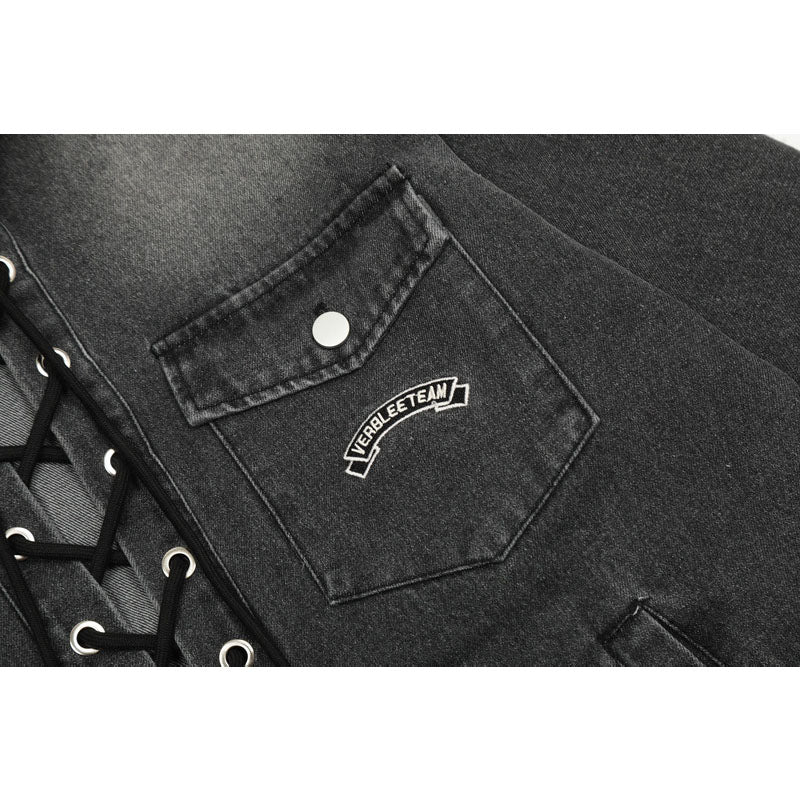 Streetwear Hoodie Hooded Denim Sweater Vintage Washed Old Pullover