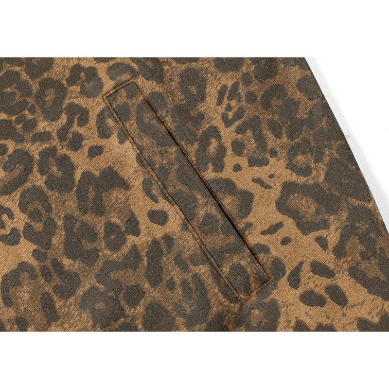 Streetwear Hoodie Vintage Leopard Sweater Loose Zip Stand-Up Jacket
