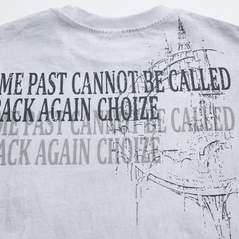 Nostalgia T Shirts Vintage Letter Print Front Shoulder Short Sleeve Loose Casual T-Shirt