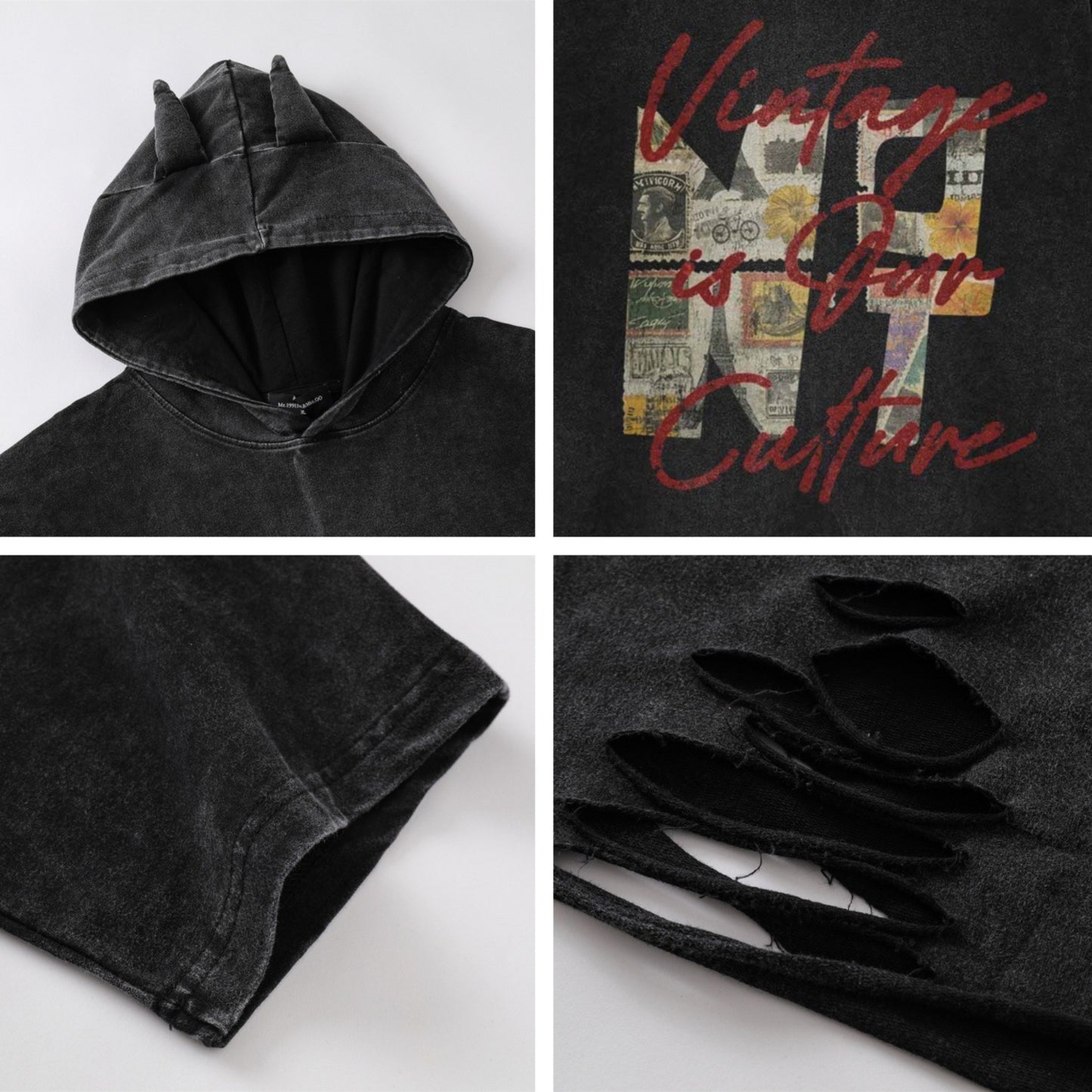 Distorted vintage hooded short-sleeved t-shirt summer loose top