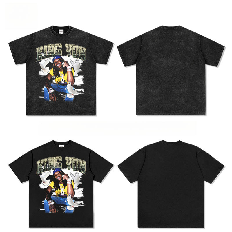 Marcas streetwear usa vintage hip hop king von print short sleeve t-shirt