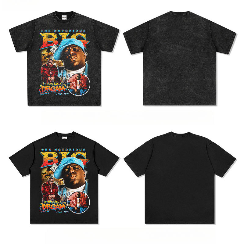 Streetwear masculino vintage hip hop Biggie Smalls print short sleeve t-shirt