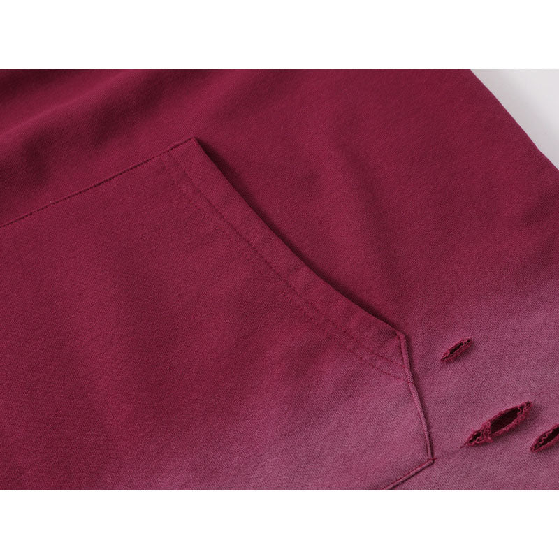 Streetwear Hoodie embroidery gradual change color hooded sweater vintage washed do old ripped hoodie