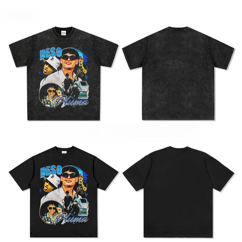 Outfit streetwear Vintage Hip Hop Peso Pluma Print Short Sleeve T-Shirt