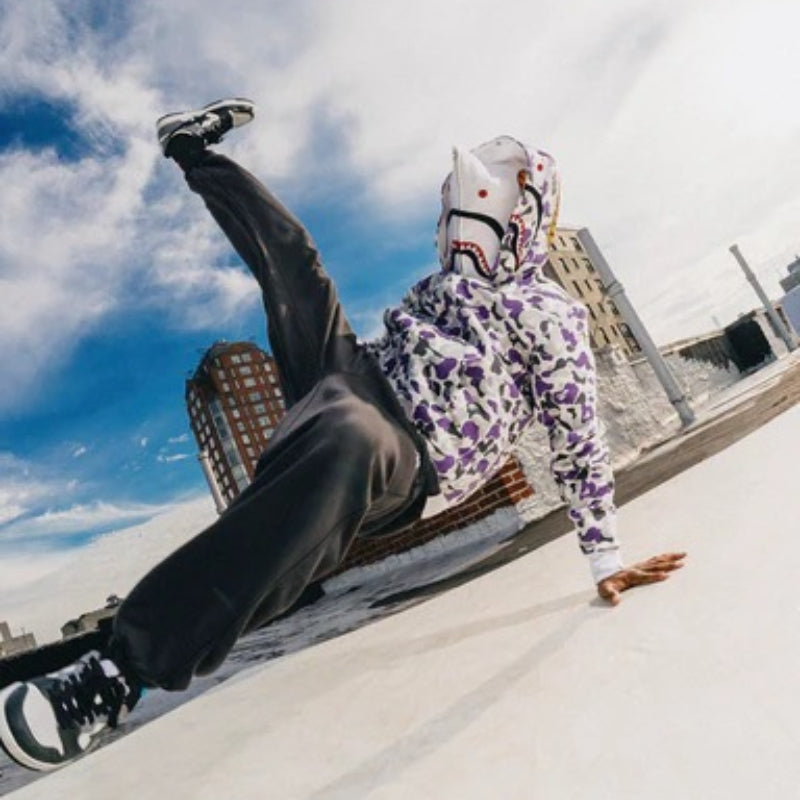 Ape Hoodie Shark with Camo Hooded Cardigan Zip Sweater Double Hat Jacket