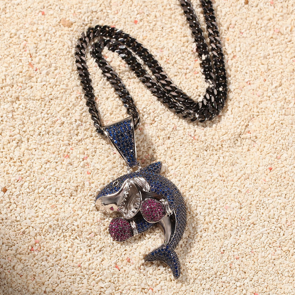Jewelry Hip Hop Boxing Shark Zircon Pendant Necklace Animal Spectrum Armament