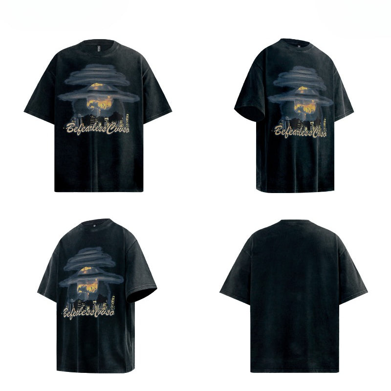 80s And 90s Vintage T Shirts Vintage Washing Water Old Mushroom Cloud Short Sleeve T-Shirts