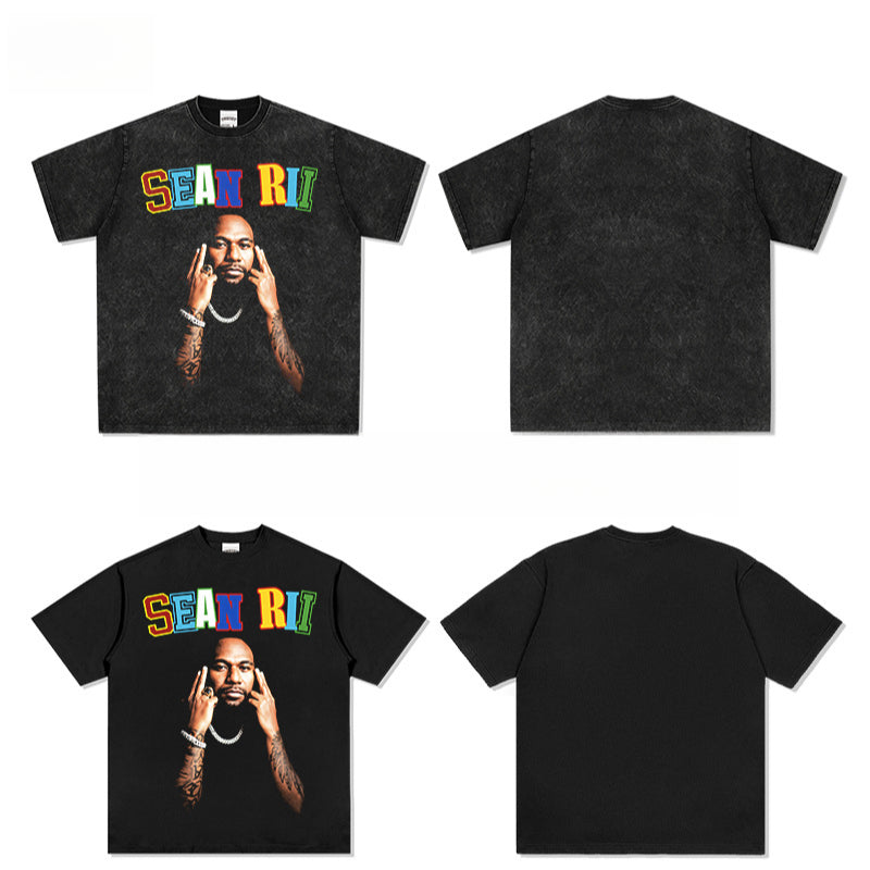 Streetwear masculino vintage hip hop SEAN RII Mockup print short sleeve t-shirt