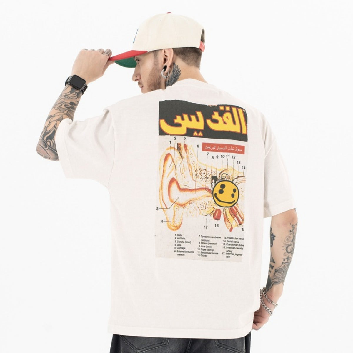 Vintage College Shirts Summer, Casual, Smiley Pattern Short Sleeve T-Shirt