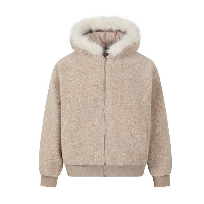 Unisex Down Jacket Winter Fur Collar Lamb Fur Jacket
