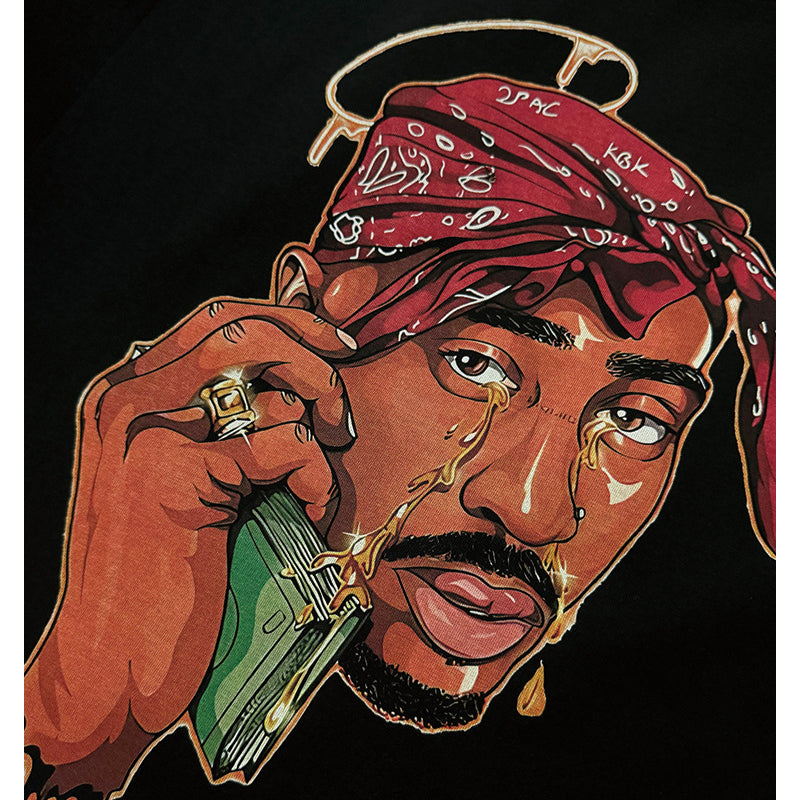 Streetwear masculino vintage hip hop tupac print short sleeve t-shirt