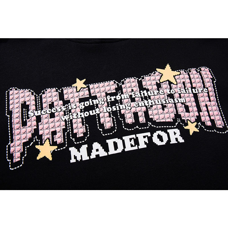 Streetwear Hoodie Letter Print Necklace Strip Sweater Loose