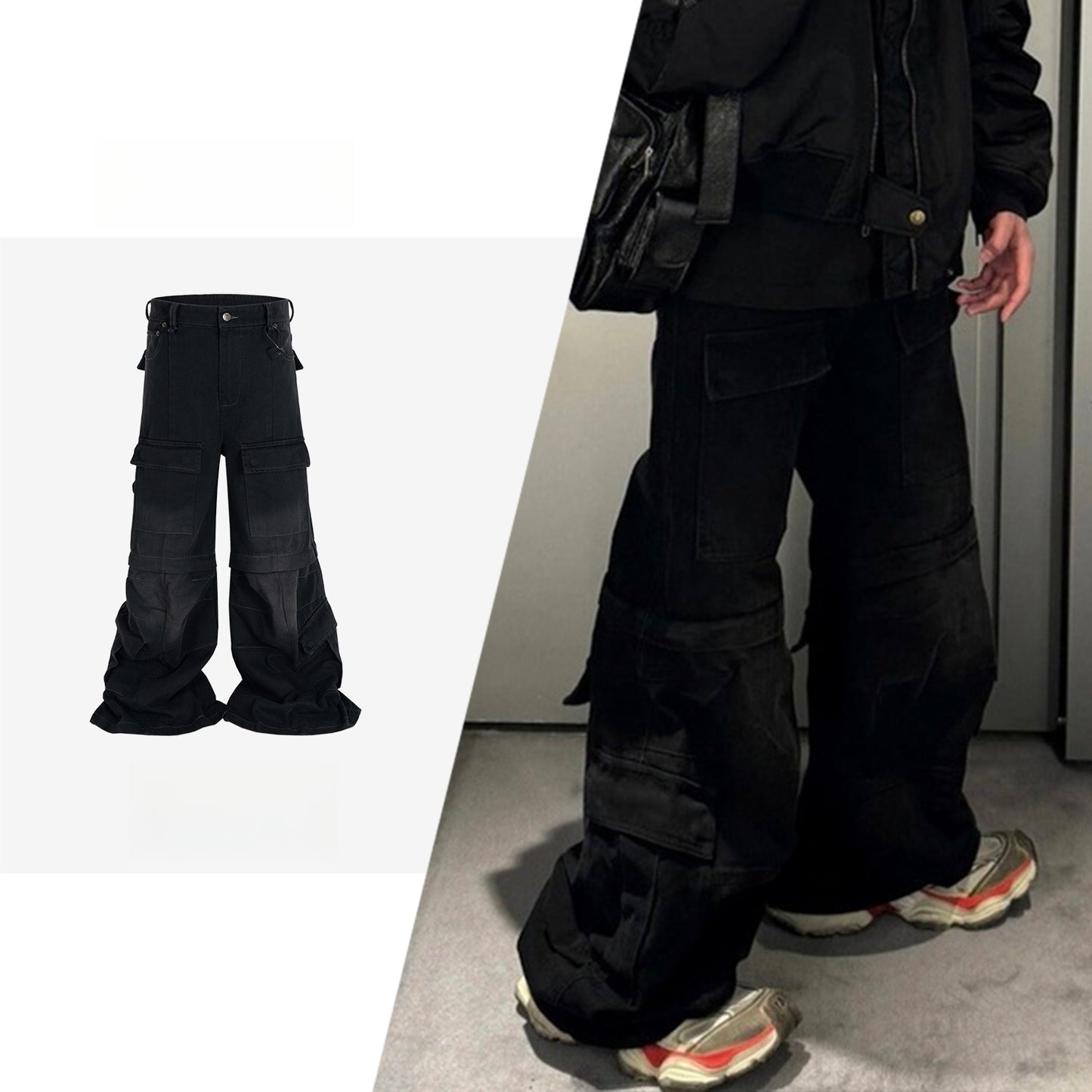 Rock Revival Jeans Flared Cargo Washed Overalls