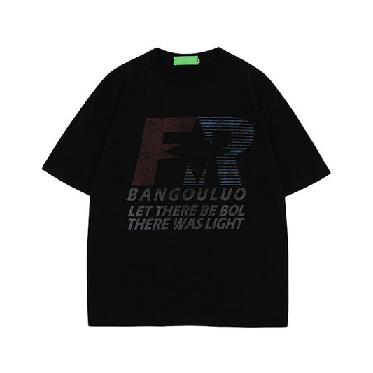 Racing oversized t shirt retro racing letter short sleeve t-shirt loose oversize top
