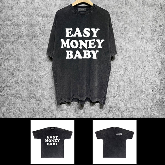 Amiri washed t-shirt fat letterprinting short sleeves