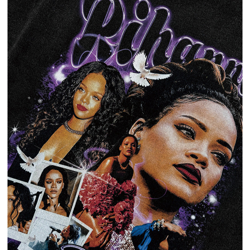 Streetwear masculino hip hop vintage Rihanna print short sleeve t-shirt VINTAGE