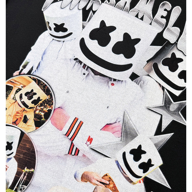 Streetwear masculin MARSHMELLO vintage hip hop rap print short sleeve t-shirt