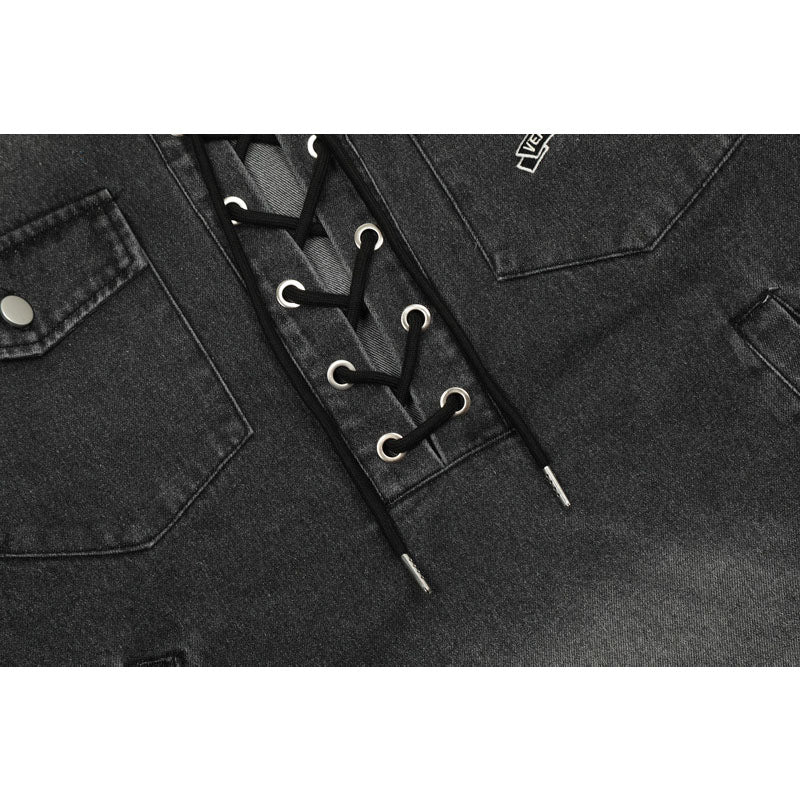 Streetwear Hoodie Hooded Denim Sweater Vintage Washed Old Pullover