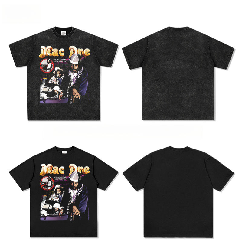 Outfit streetwear vintage hip hop MacDre print short sleeve t-shirt