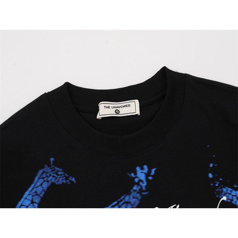US drip outfits summer vintage giraffe print casual loose short sleeve T-Shirts