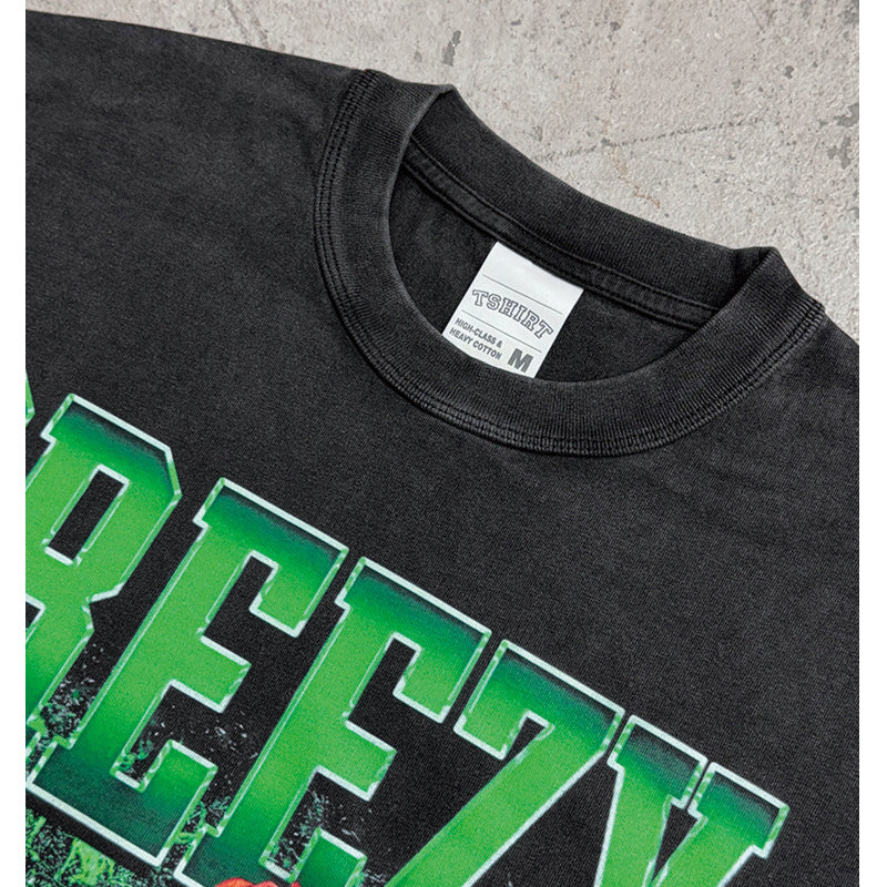 Outfit streetwear vintage hip hop breezy print short sleeve t-shirt
