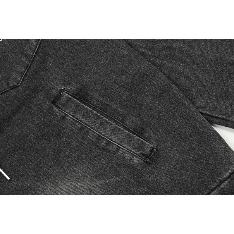 Streetwear Hoodie Hooded Denim Sweater Vintage Washed Old Pullover